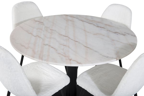 Spisebord og stole sæt, Estelle, 106x75 cm, Hvid, Polyester, Spisemøbler