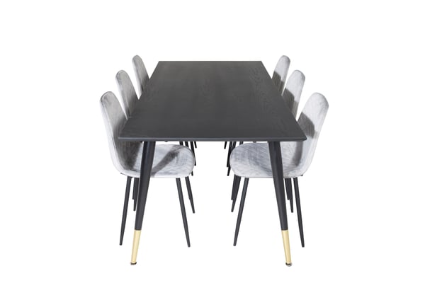 Spisebord og stolesæt, 75x180x90 cm, Sort, MDF