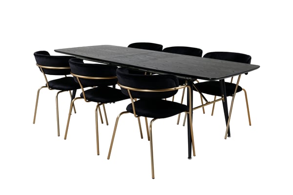Spisebord og lænestolsæt, 76x180x85 cm, Sort, MDF, Stål