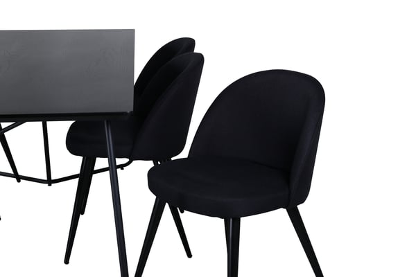 Spisebord og stol sæt Petra, 75x190x90 cm, Sort