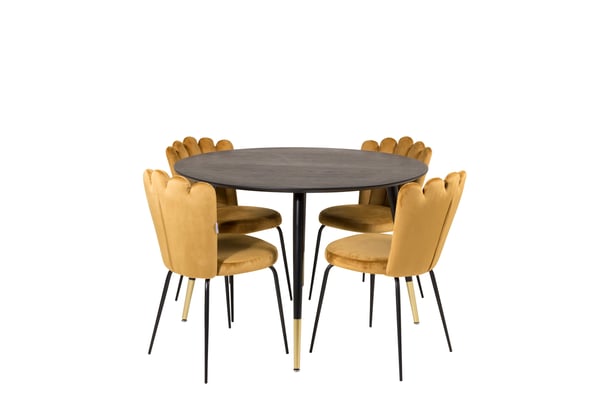 Spisebord og stole sæt, Dipp spisebord, 115 cm, sort, MDF, stål