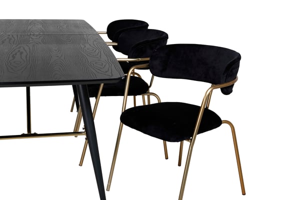 Spisebord og lænestolsæt, 76x180x85 cm, Sort, MDF, Stål
