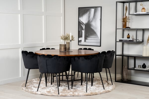 Spisebord og stole sæt, Copenhagen, Bord: 140 cm diameter, Stol: 54x76x61 cm, Brun, Sort, Velour