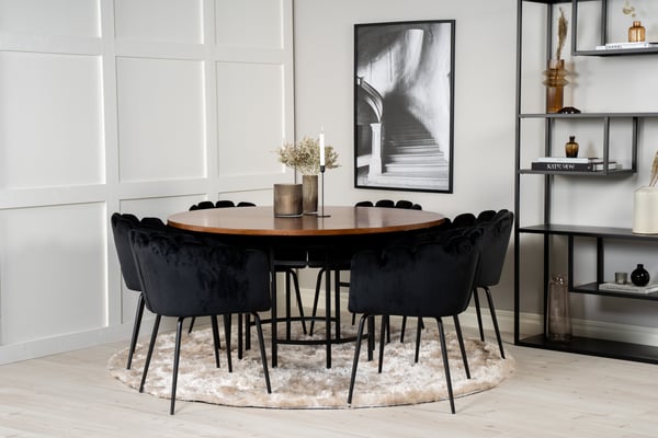Spisebord og stole sæt, Copenhagen, Bord: 140 cm diameter, Stol: 54x76x61 cm, Brun, Sort, Velour