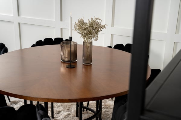 Spisebord og stole sæt, Copenhagen, Bord: 140 cm diameter, Stol: 54x76x61 cm, Brun, Sort, Velour