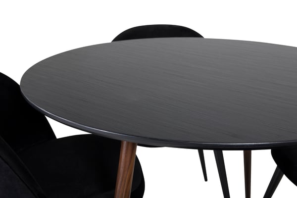 Spisebord og stol sæt, Plaza rundt bord, 100 cm, sort, velour