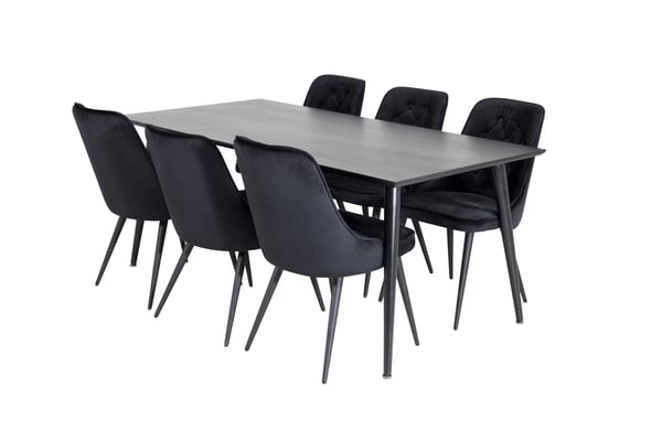 Spisebord og stolesæt, 75,5x180x90 cm, Sort, MDF