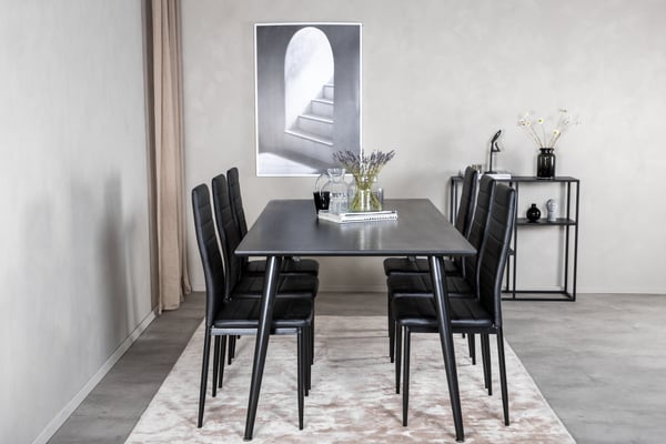 Spisebord og stol sæt, 75.5x180x90 cm, Sort, Bøjet træ
