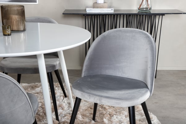 Spisebord og stole sæt, Plaza, 100 cm, hvid, velour, bøjet træ