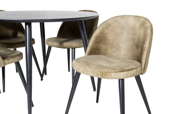 Spisebord og stol sæt, 115 cm, sort, velour, bøjet træ, MDF, stål