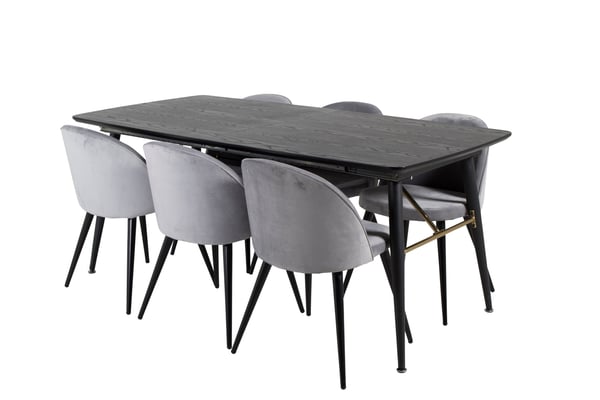 Spisebord og stolesæt, 76x180x85 cm, Sort, Bøjet træ