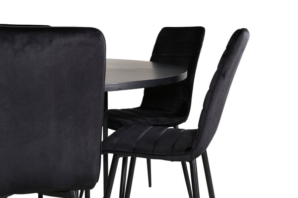 Spisebord og stole sæt, Copenhagen, 140x74 cm, Sort, Velour