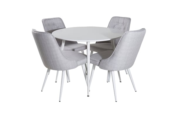 Spisebordssæt, Plaza rundt bord og Velvet Deluxe spisebordsstol, 100 cm, lysegråt stof