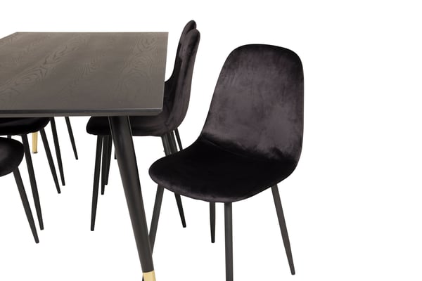 Spisebord og stole sæt, 180x90x75 cm, Sort, Velour, Stål