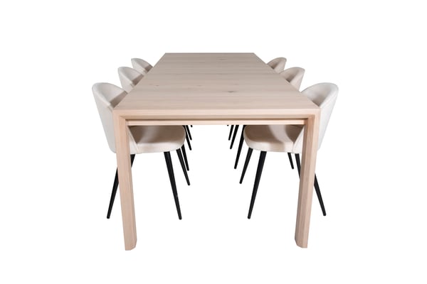 Spisebord og stol sæt, 75x170x95 cm, Hvid, Velour, Eg
