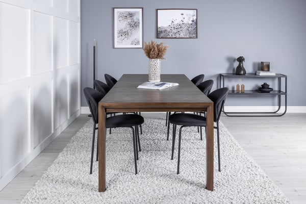 Spisebord og stol sæt, 75x170x95 cm, Sort, Eg, Udtræk