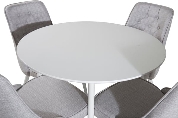 Spisebordssæt, Plaza rundt bord og Velvet Deluxe spisebordsstol, 100 cm, lysegråt stof