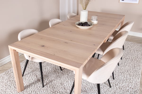 Spisebord og stol sæt, 75x170x95 cm, Hvid, Velour, Eg
