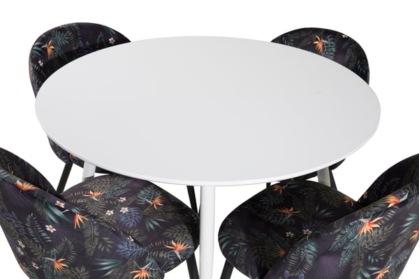 Spisebord og stole sæt, Plaza, bord 100x100x100 cm, stol 55x78x50,5 cm, hvid, sort, MDF