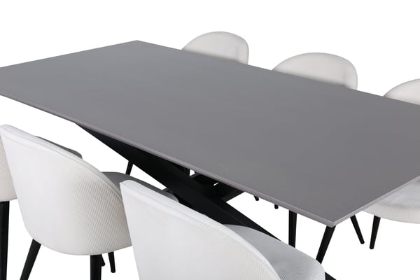 Spisebord og stol sæt, 76x180x90 cm bord, beige, sort, finer, velour