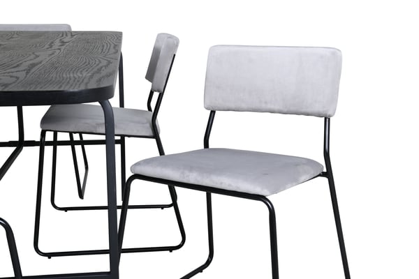 Spisebord og stol sæt, Uno, 74x200x90 cm, Sort, Velour