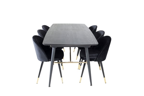 Spisebord og stol sæt, 76x180x85 cm, Sort, Messing, Velour