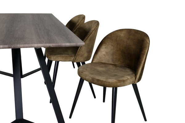 Spisebord og stol sæt, 180x90x75 cm, grå, velour, bøjet træ, MDF, stål