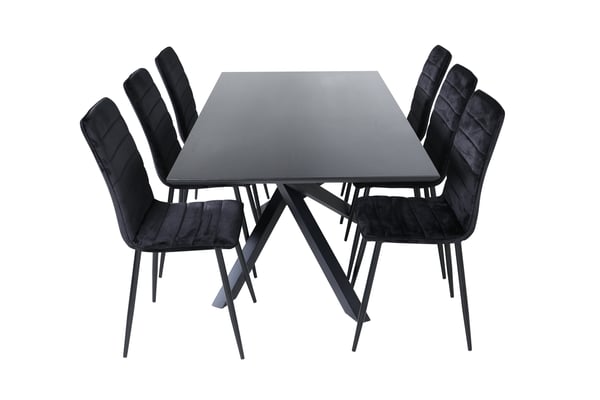 Spisebord og stol sæt, Piazza spisebord og Windu Lyx stol, Bord: 76x180x90 cm Stol: 49x94x43 cm, Sort