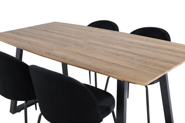 Spisebord og stol sæt, 160x85x75,5 cm, Eg, Sort, Bøjet træ