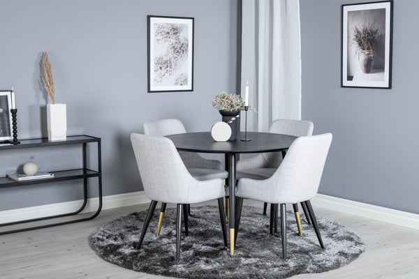 Spisebord og stol sæt, Dipp, 115 cm, Sort, Stof