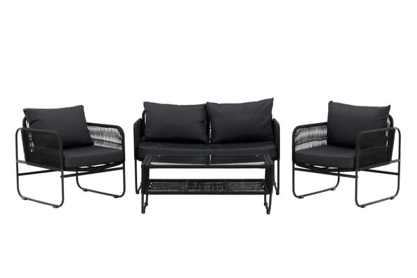 Oleskeluryhmä, Utah, Pöytä: 41x100x60 cm Tuoli: 76x77x67 cm Sohva: 76x77x127 cm, Musta