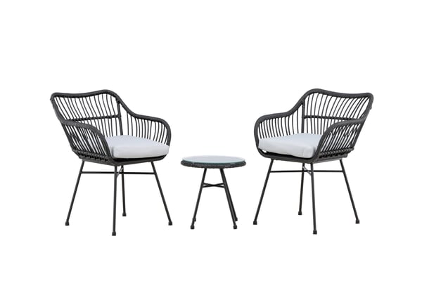 Parvekesetti, Viga, Sohva: 63x81x60 cm, Pöytä: ⌀40 cm, Musta