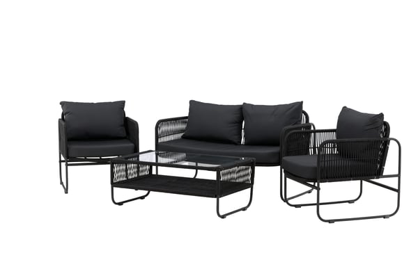 Oleskeluryhmä, Utah, Pöytä: 41x100x60 cm Tuoli: 76x77x67 cm Sohva: 76x77x127 cm, Musta