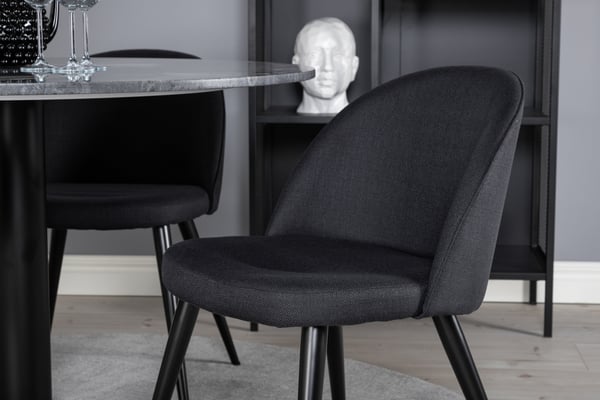 Spisebord og stole sæt, Estelle, 106x75 cm, Sort, Velour