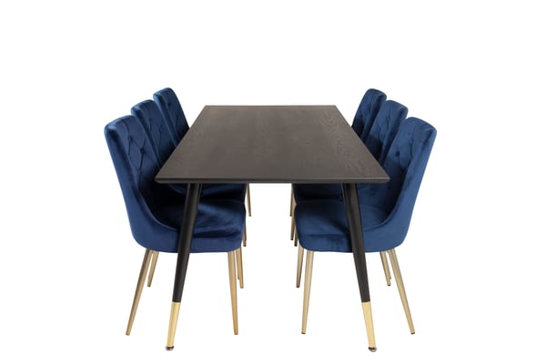 Spisebord og stol sæt, 75x180x90 cm, Sort, Velour, Stål