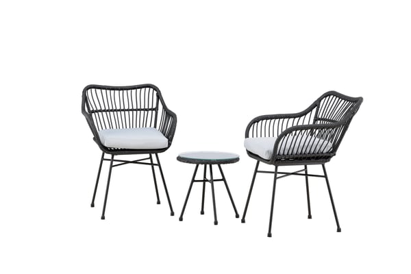 Parvekesetti, Viga, Sohva: 63x81x60 cm, Pöytä: ⌀40 cm, Musta