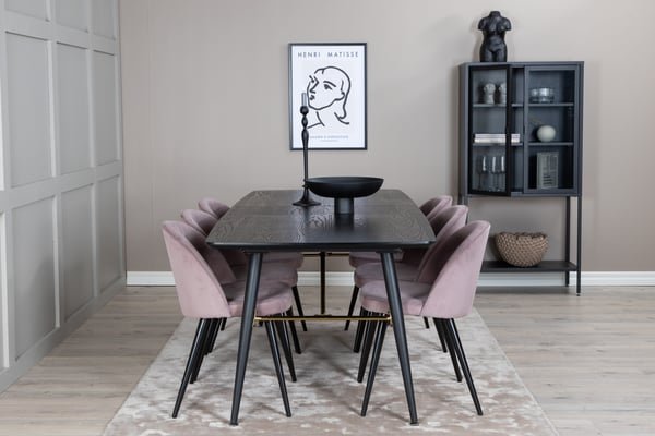 Spisebord og stolesæt, 76x180x85 cm, lyserød, bøjet træ