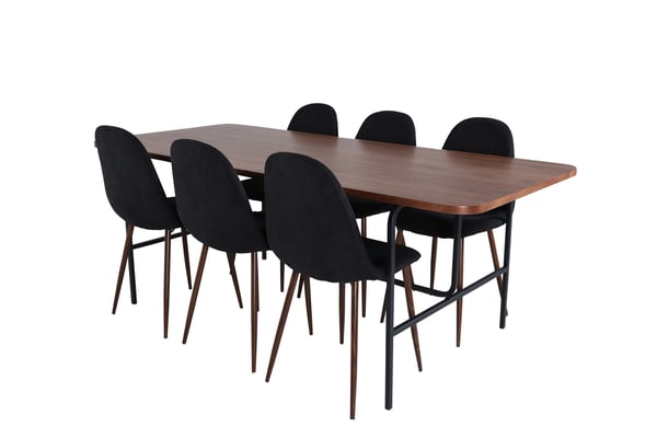 Spisebord og stol sæt, 74x200x90 cm, Sort, Træ og stof