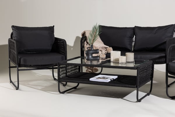 Oleskeluryhmä, Utah, Pöytä: 41x100x60 cm Tuoli: 76x77x67 cm Sohva: 76x77x127 cm, Musta