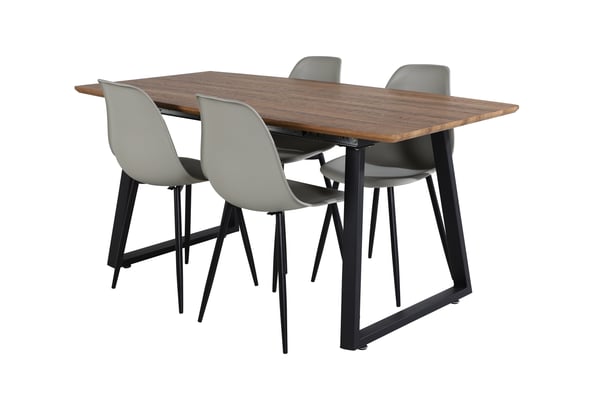 Spisebord og stole sæt, 160x85x75,5 cm, grå, MDF, plast, stål