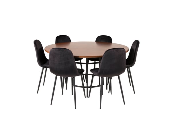Spisebord og stole sæt, 140 cm, brun, sort, bøjet træ