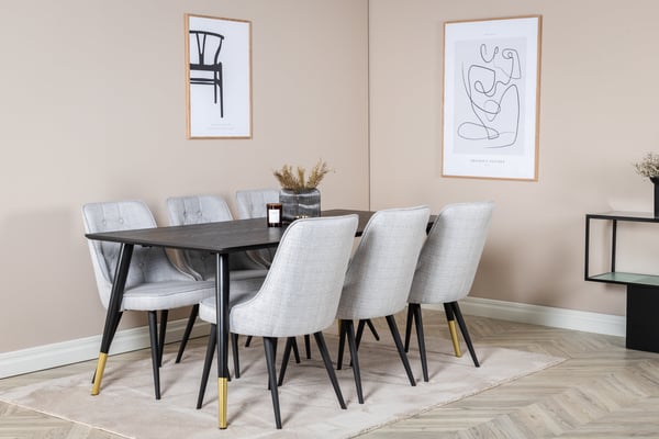 Spisebord og stol sæt, 75x180x90 cm, Sort, Stof, Stål