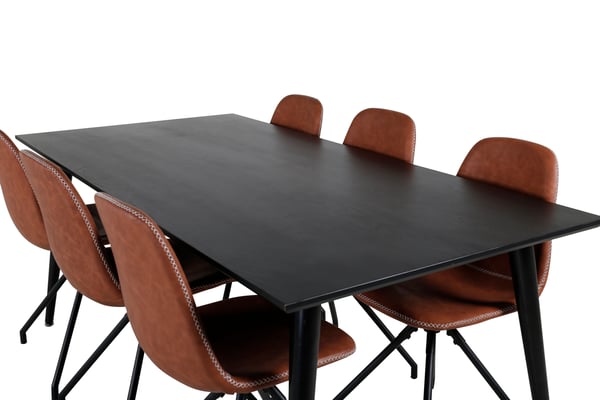 Spisebord og stole sæt, 75,5x180x90 cm, sort, brun, PU, MDF, stål
