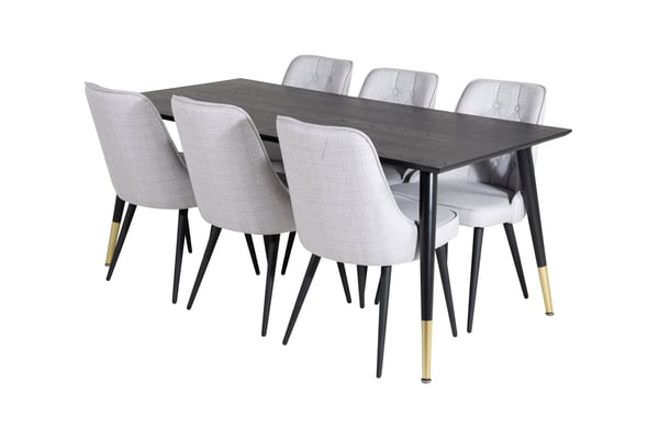 Spisebord og stol sæt, 75x180x90 cm, Sort, Stof, Stål