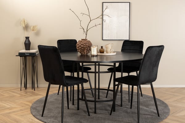 Spisebord og stol sæt, Copenhagen, 140x74 cm, Sort, Velour, Metal