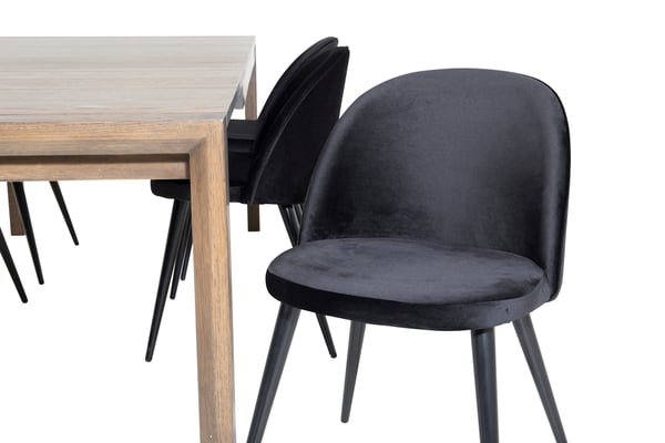 Spisebord og stol sæt, 75x170x95 cm, Sort, Eg, Velour