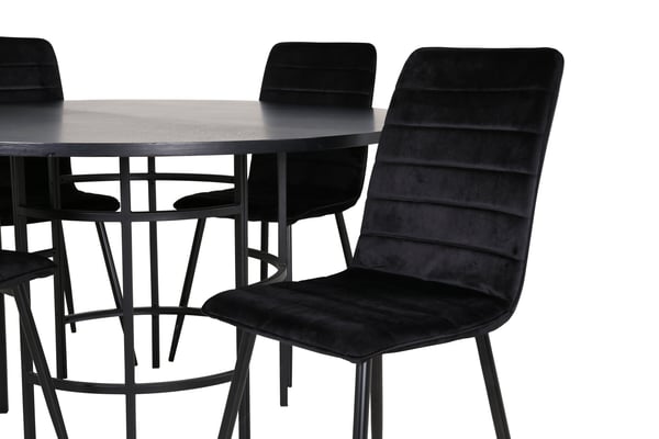 Spisebord og stol sæt, Copenhagen, 140x74 cm, Sort, Velour, Metal