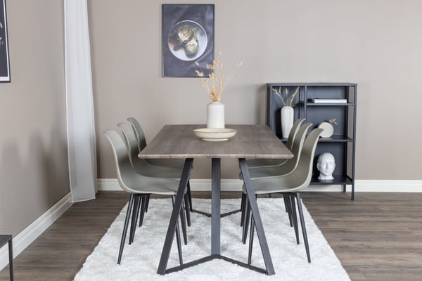 Spisebord og stol sæt, 180x90x75 cm, grå, MDF, plast, stål