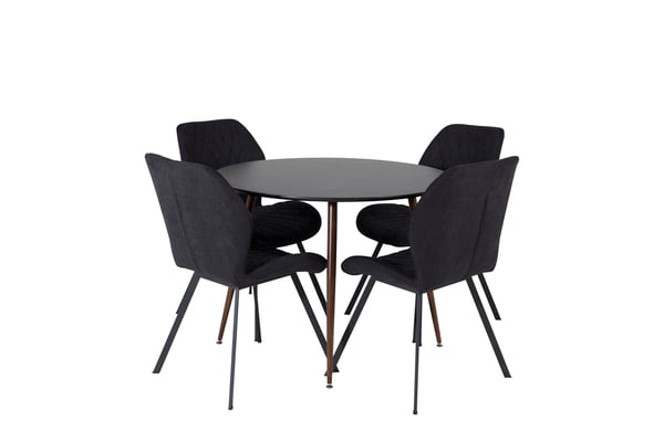 Spisebord og stol sæt, Plaza rundt bord og Gemma spisebordsstol, 100 cm, Sort