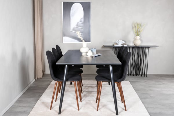 Spisebord og stole sæt, Dipp spisebord, 75,5x180x90 cm, sort, bøjet træ